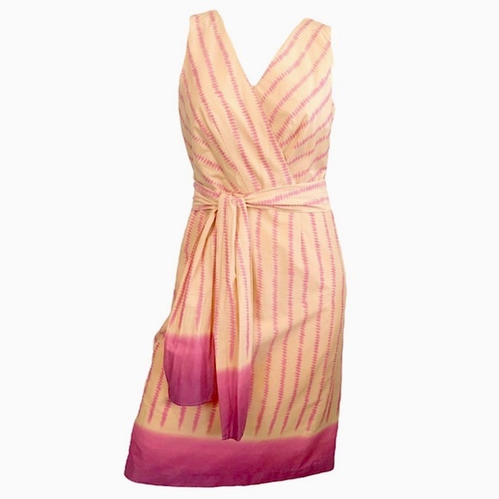 Stephanie Charles Tan Pink Tie Dye Cotton. Sleeveless Knee Length Dress